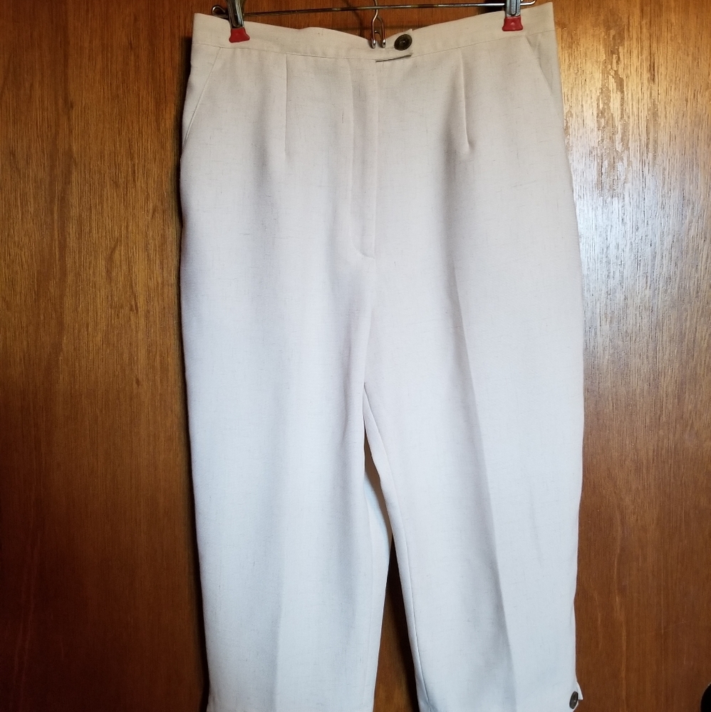 Patchington Capris Elastic on Waistband Linen Blend Beige Sz 6